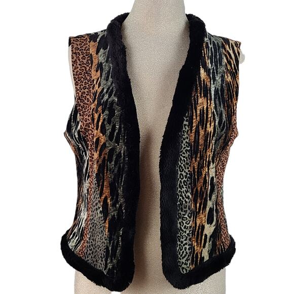 City Girl multi animal print faux fur printed mesh lined vest Small - Picture 1 of 7